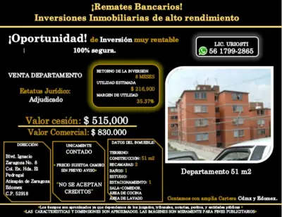 ATIZAPAN DE ZARAGOZA DEPARTAMENTO DE REMATE BANCARIO MUY BAJ