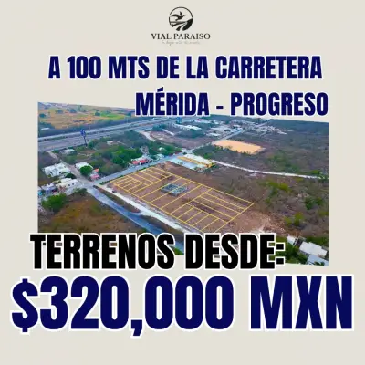 VETA DE TERRENOS A 100 MTS DE LA CARRTERA MERIDA PROGRESO