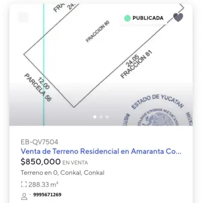 VENTA DE TERRENO EN PRIVADA AMRANTA CONKAL MERIDA YUCATAN.