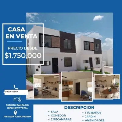 VENTA DE CASA EN PRIVADA IDILIA EN VEGA DEL MAYAB CONKAL