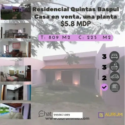 VENTA DE CASA DE UNA UNA PLANTA EN RESIDENCIAL BASPUL MERIDA