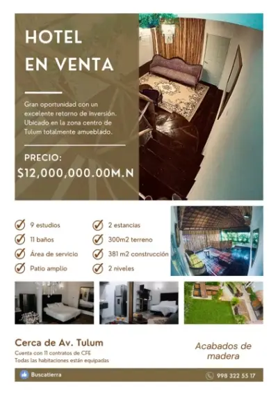 Hotel totalmente equipado en el centro de Tulum 
