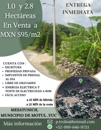 Merida - Costa Yucateca Telchac playa. 1 hectárea Terreno