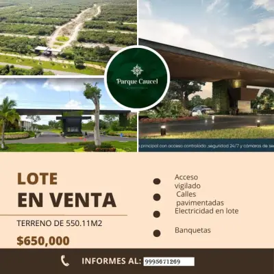 VENTA DE TERRENO EN PARQUE CAUCEL  MERIDA YUCATAN 