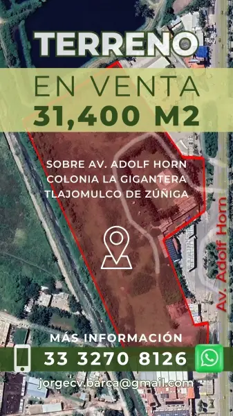 Terreno sobre av. Adolf b. Horn, tlajomulco. 31,400 mts.