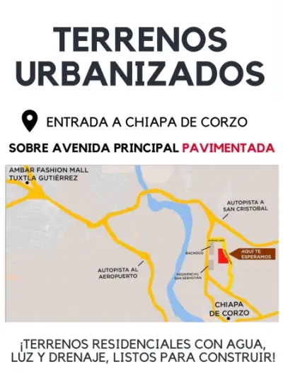 Ultimo Lote. Terrenos Urbanizados en Chiapa de Corzo, Chiapa