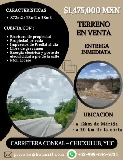 Mérida-Chicxulub costa playa, Terreno a pie de carretera