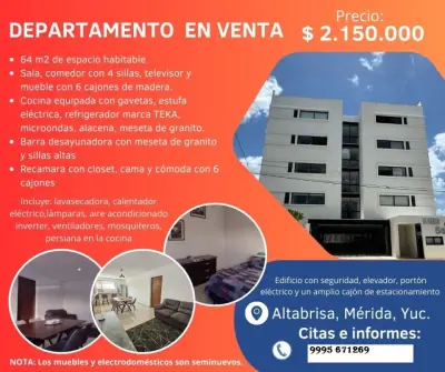 VENTA DEDEPARTAMENTO EN ALTABRISA MERIDA YUCATAN 