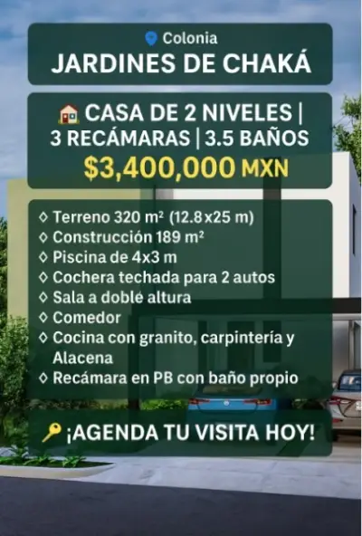 Casa de 2 niveles Jardines de Chaká