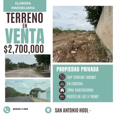 VENTA DE TERRENO EN SAN ANTONIO HOOL MERIDA YUCATAN 