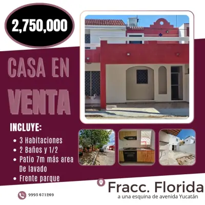 VENTA DE CASA EN FRACC. LA FLORIDA MERIDA YUCATAN 