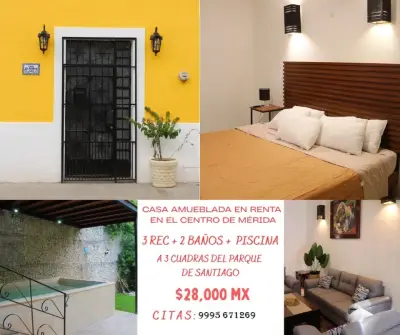 RENTA DE CASA AMUEBLADA EN EL CENTRO DE MERIDA YUCATAN 