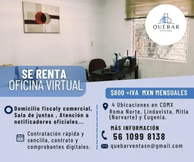 OFICINA VIRTUAL DESDE $800 AL MES +IVA