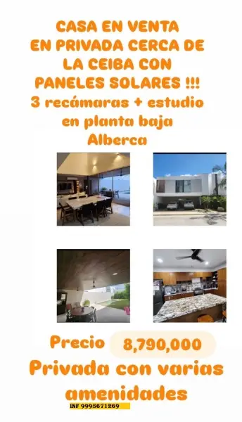 VENTA DE CASA CERCA DE LA CEIBA CON PANELES SOLARES MERIDA 