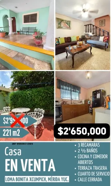 VENTA DE CASA EN LOMA BONITA XCUMPICH MERIDA YUCATAN 
