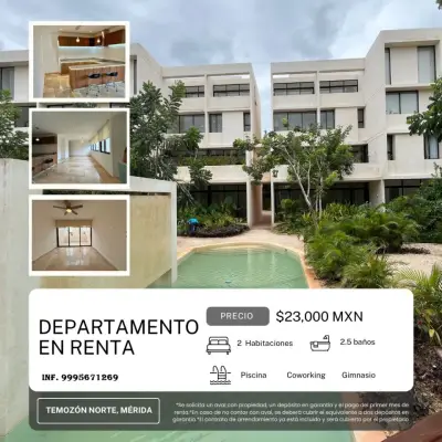 RENTA DE DEPARTAMENTO EN TEMOZON NORTE MERIDA YUCATAN 