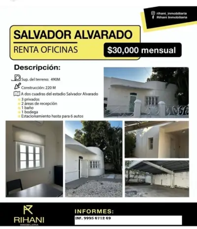 RENTA DE OFICINAS A DOS CUADRAS DEL ESATADIO SALVADOR ALVARA