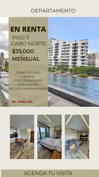 RENTA DE DEPARATMENTO EN CABO NORTE PISO 7 MERIDA YUCATAN