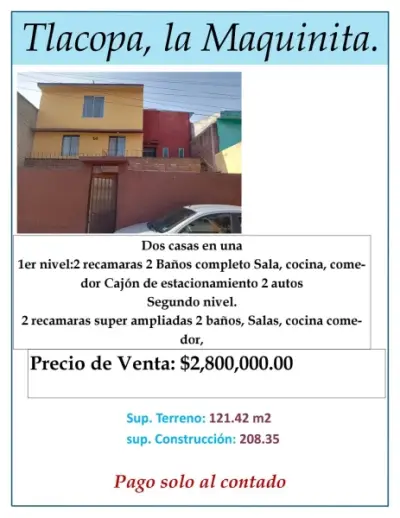 SE VENDE 2 CASAS EN UNA EN BARRIO TLACOPA TOLUCA, MEX.