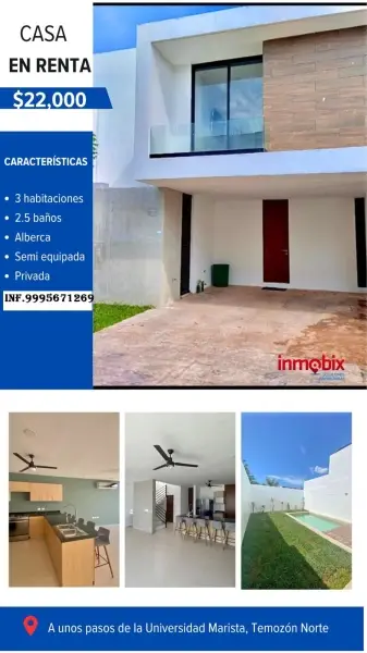 RENTA DE CASA EN TEMOZON CERCA DE LA UNIVERSIDAD MARISTA MER