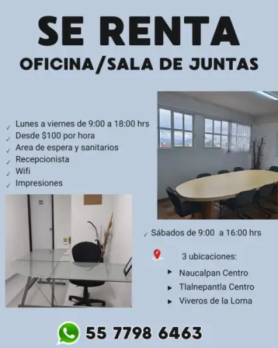 SALAS DE JUNTAS Y OFICINAS DISPONIBLES AL INSTANTE