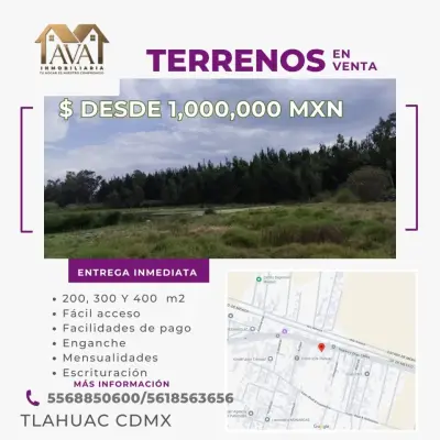Venta de terreno en Tláhuac,desde 1,000,000