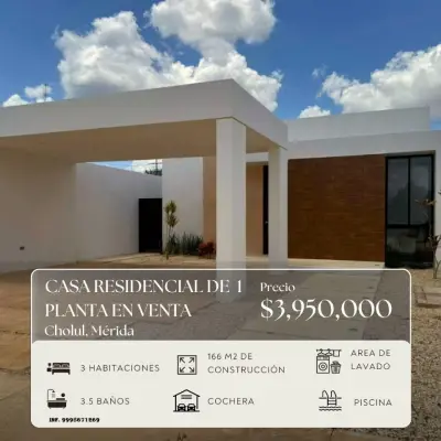 VENTA CASA RESIDENCIAL EN CHOLUL MERIDA YUCATAN UNA PLANTA