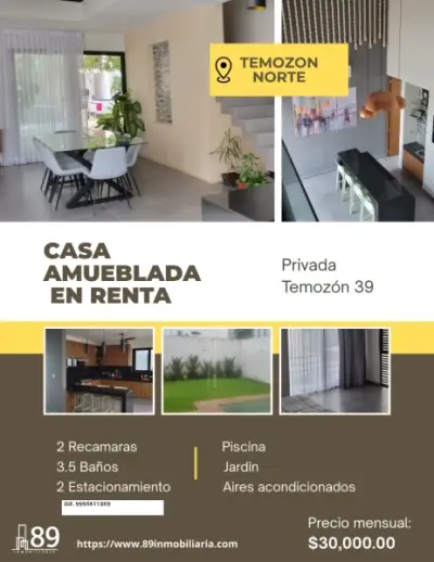 RENTA DE CASA MUEBLDA EN PRIVADA EN TEMOZOZN NORTE MERIDA 