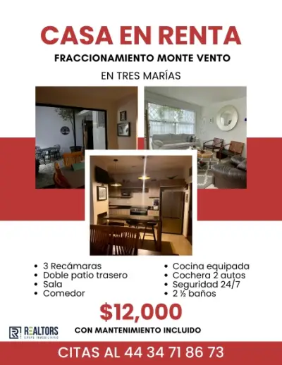 CASA EN RENTA EN MONTE VENTO, TRES MARÍAS