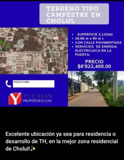 VENTA DE TERRENO TIPO CAMPESTRE EN CHOLUL YUCATAN 