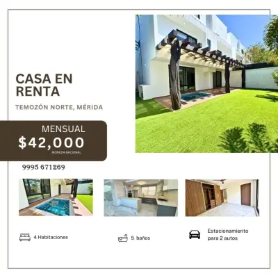 RENTA DE CASA EN TEMOZOZN NORTE MERIDA YUCATAN 