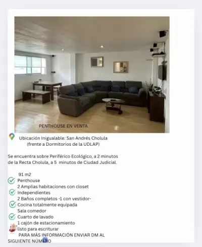 Departamento en venta en San Andrés Cholula