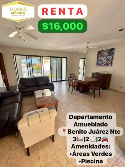 RENTA DE DEPARATMENTO EN BENITO JUAREZ NORTE MERIDA YUCATAN 