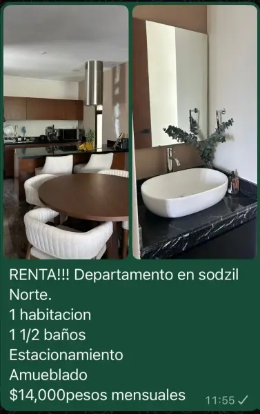 RENTA DE DEPARTAMENTO AMUEBLADO EN SODZIL NORTE MERIDA YUC.