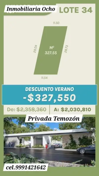VENTA DE TERRENO EN PRIVADA EN TEMOZON MERIDA YUCATAN 