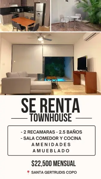 RENTA DE TOWNHOUSE AMUEBLADO EN SANTA GERTRUDIS DE COPO MERI