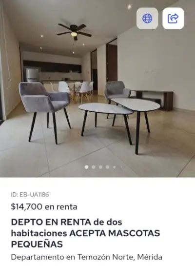 RENTA DE DEPARTAMENTO AMUEBLADO Y EQUIPADO TEMOZON