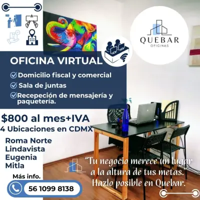 Oficinas virtuales desde $800 + IVA al mes