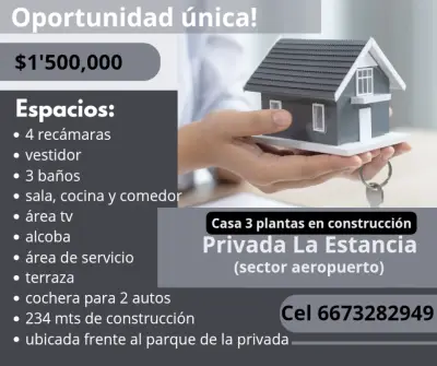 Oportunidad Casa 3 plantas en construcción en privada