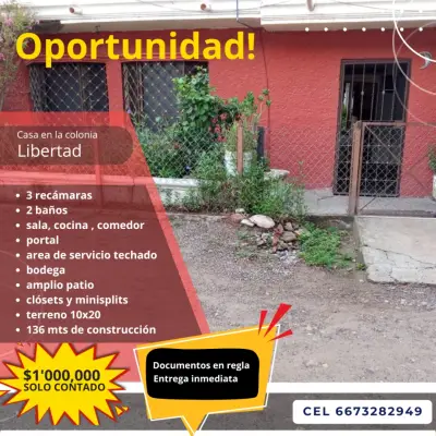 Oportunidad casa 3 recámaras en la colonia Libertad