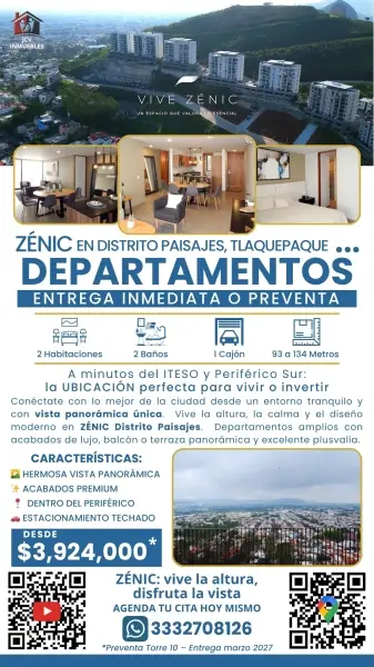 Departamentos nuevos con vista panorámica. 92 a 134 m²
