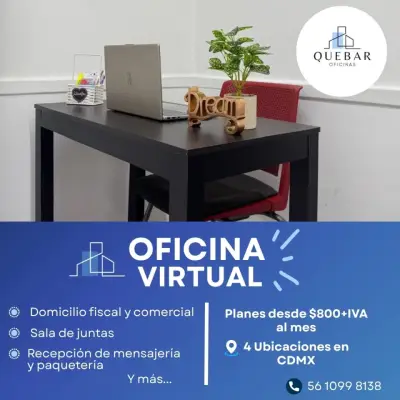 Renta tu oficina virtual desde $800 + IVA al mes con Quebar.