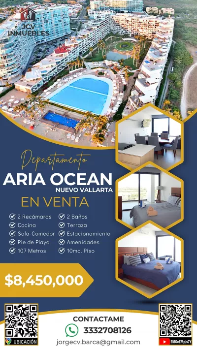 Departamento en venta en aria ocean, nuevo vallarta. 107 mts