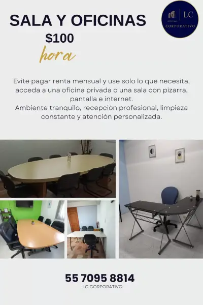 OFICINA Y SALA TOTALMENTE EQUIPADAS POR HORA