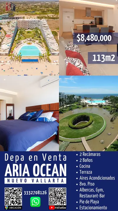 DEPARTAMENTO EN VENTA EN ARIA OCEAN, NUEVO VALLARTA. 113 Mts