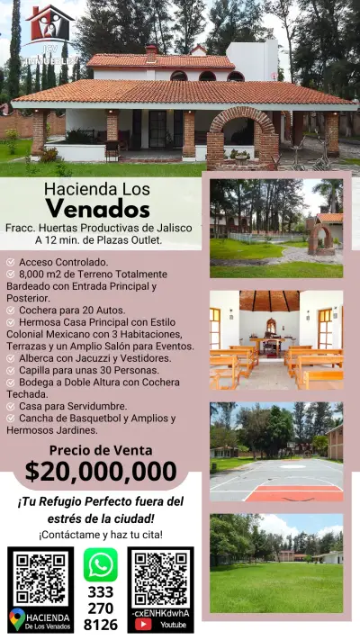 Estupenda Hacienda por las Cuatas, Tlajomulco. 8000 Mts.