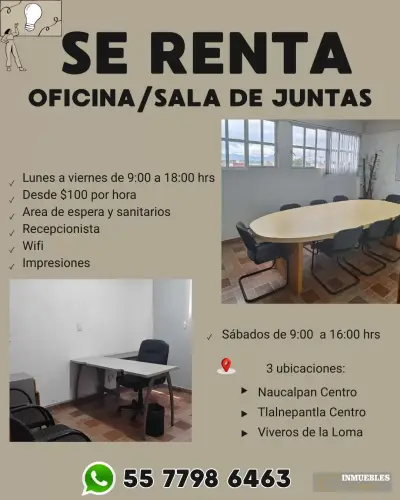 OFICINA Y SALA POR HORA PARA ATENCIÓN PERSONAL
