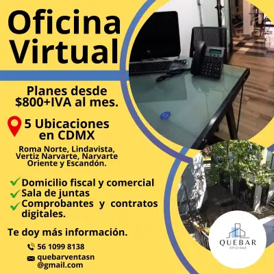 Oficina Virtual en CDMX Roma Norte, Lindavista , Narvarte