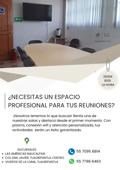 OFICINA Y SALA POR HORA PARA USO DIARIO