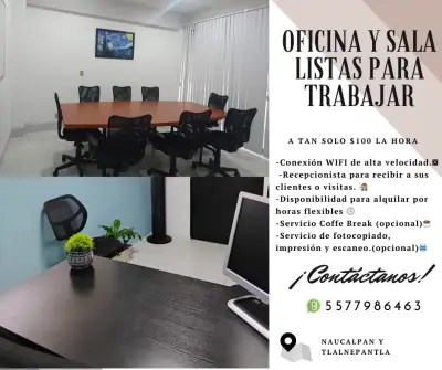 OFICINA Y SALA POR HORA PARA PROFESIONISTAS ACTIVOS